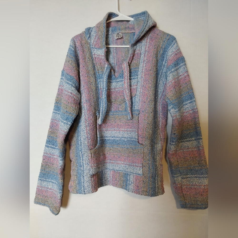 Authentic Mexican Hoodie, Women's Blue and Pink Mexican Hoodie Sweater, Size Med